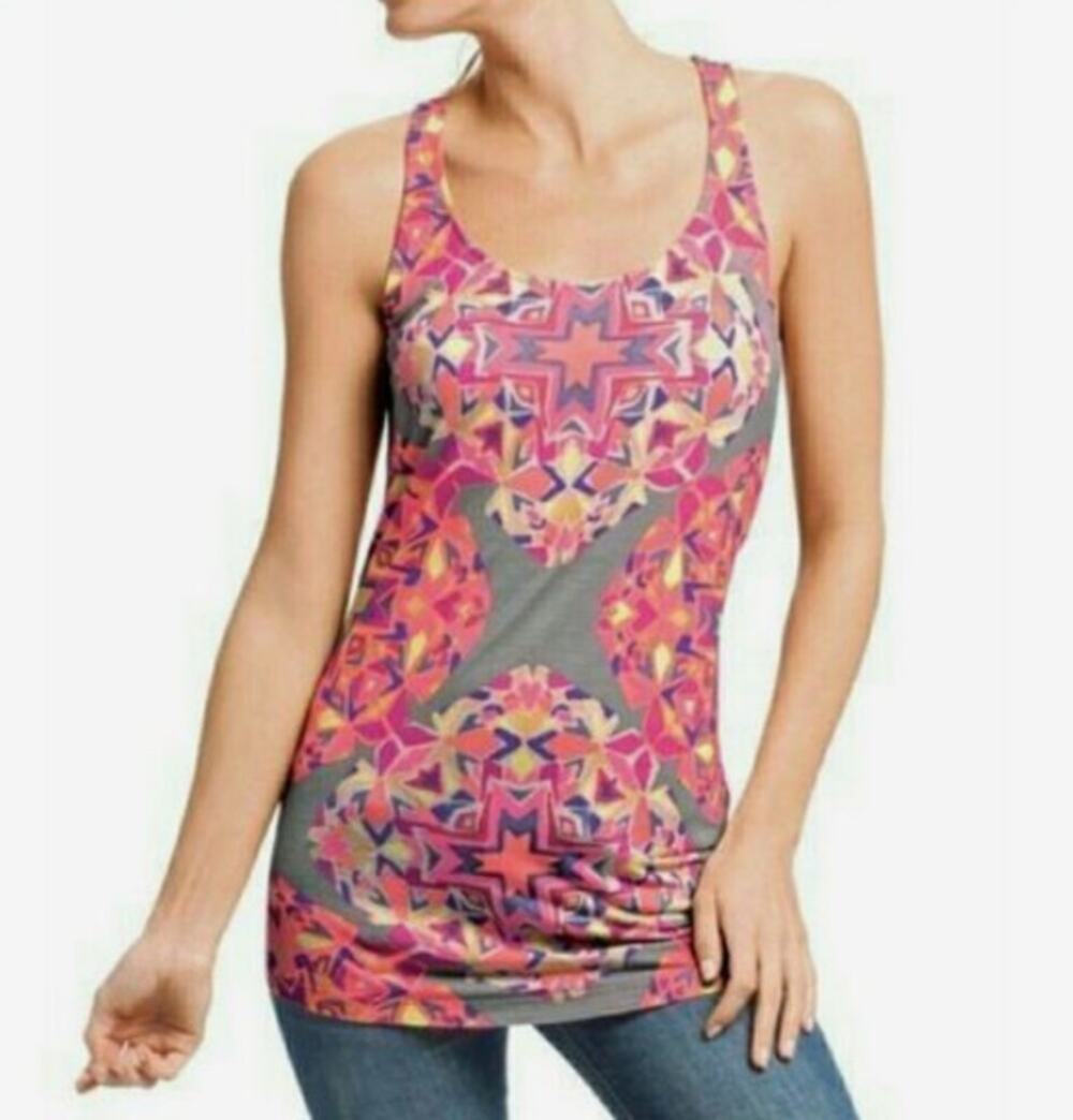 CABI Geometric Harmony Tank Tunic Tank Top Scoop Neck Neon Multicolor Size XS